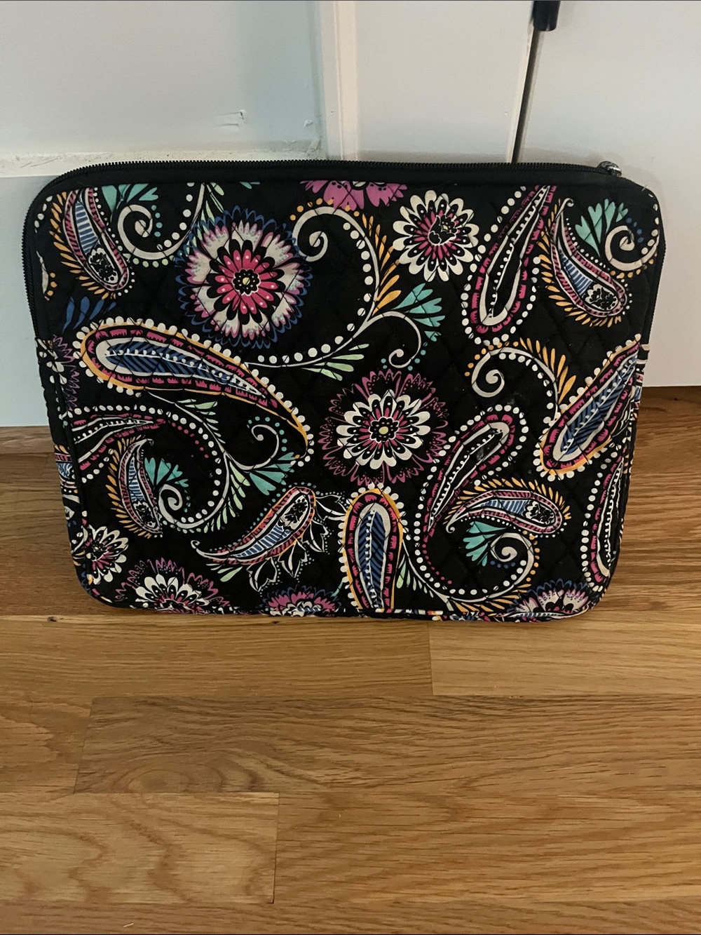 Black Paisley Quilted Laptop Sleeve with Pink & Teal Accents